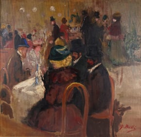 G. Belli, Parisian Cafe Scene, Oil on Canvas
