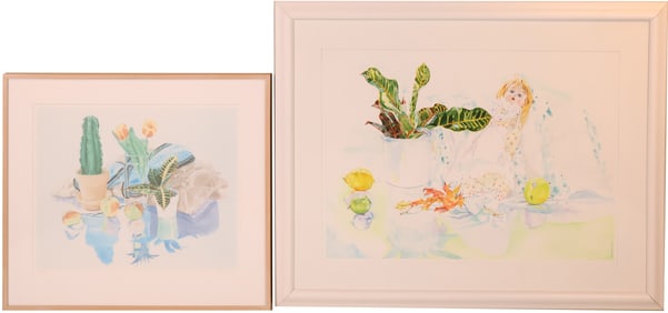 Aviram, Still Life with Doll and Plant, Watercolor on Paper