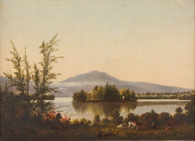 American School, Sunset on Lake George, Oil on Canvas