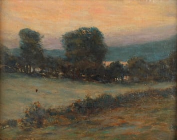 Parker Newton, Candadian 1861-1928, Field at Sunset, Oil on Board