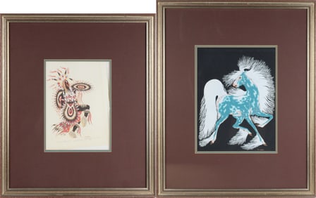 Woody Crumbo, American/Creek/Potawatomi 1912-1989, Blue Horse, Serigraph