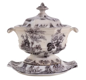 English Transfer-Decorated "Bochara" Covered Tureen and Undertray