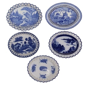 Five Pearlware Reticulated Small Oval Platters