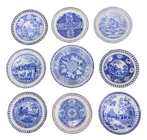 Nine Pearlware Reticulated Plates
