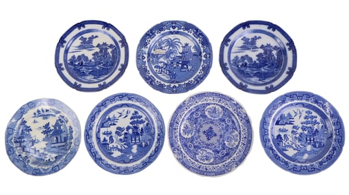 Six Pearlware Blue Transferware Plates