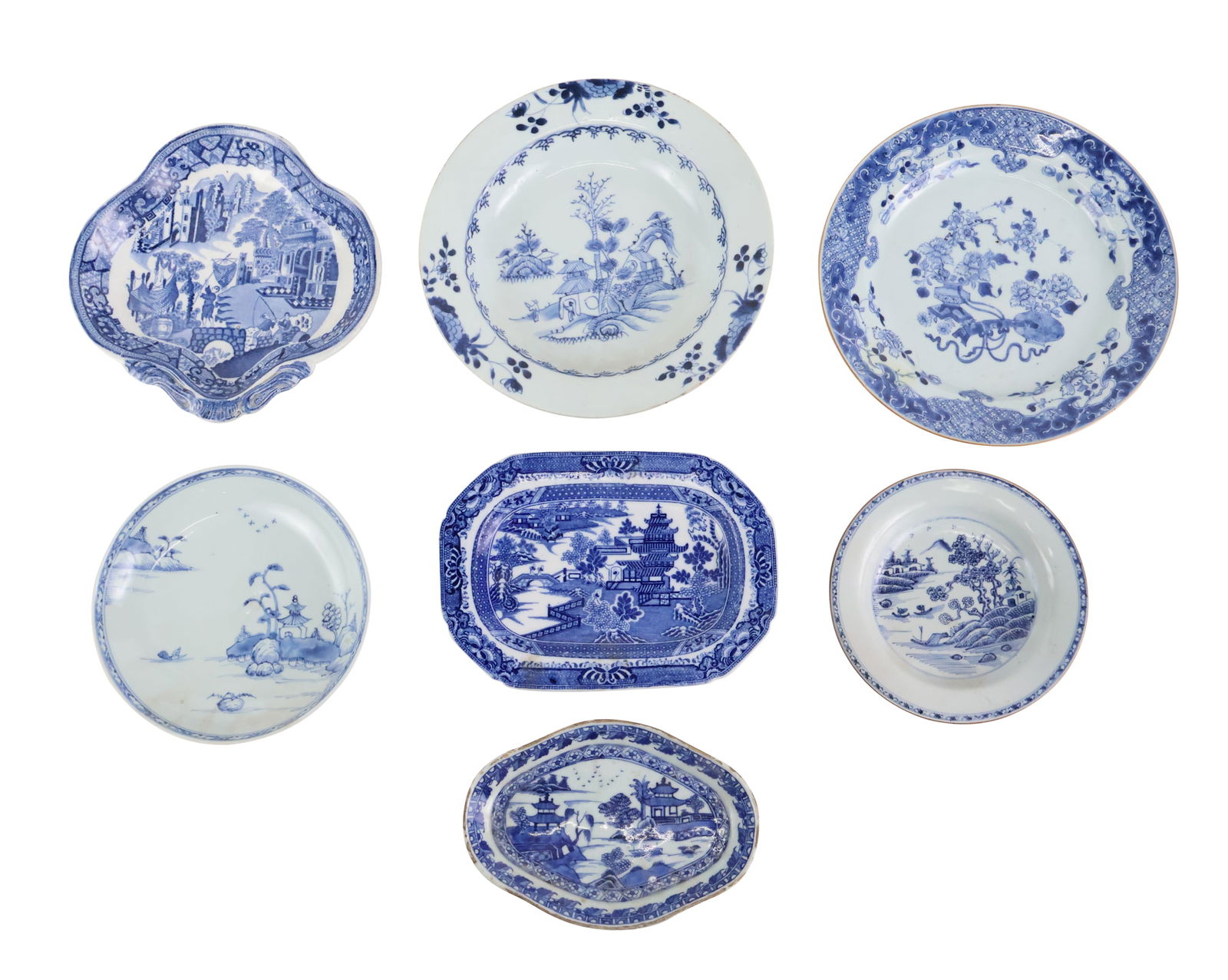 Seven Chinese Export Blue and White Porcelain Dishes (1 of 13)