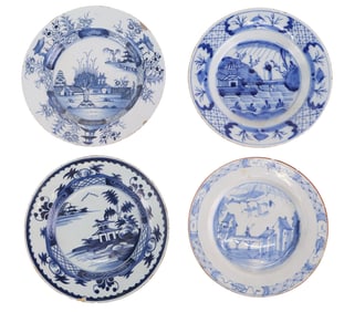 Four Tin Glazed Earthenware Plates