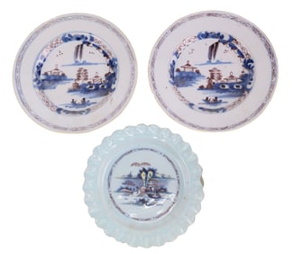 Three Tin-Glazed Earthenware Plates