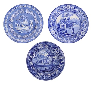 Three Blue and White Transferware Plates