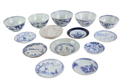 Group of Blue and White Porcelain Bowls and Plates