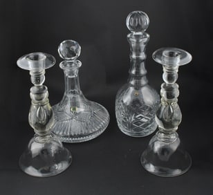 Pair of English Crystal Hand-Blown Candlesticks