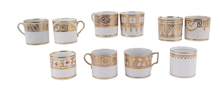 Ten Gilt-Decorated Porcelain Demi-Tasse Caps