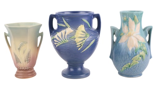 Two Roseville Pottery Double Handles Vases