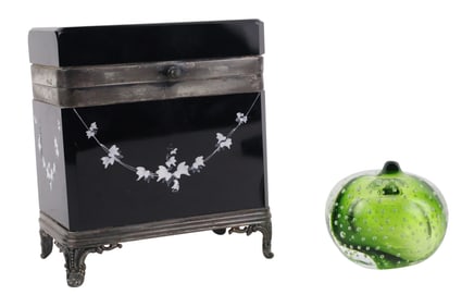 White Enamel and Black Glass Jewelry Box