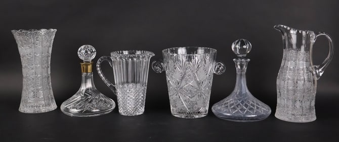 Six Colorless Glass Table Articles