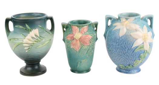 Three Roseville Double Handled Porcelain Vases