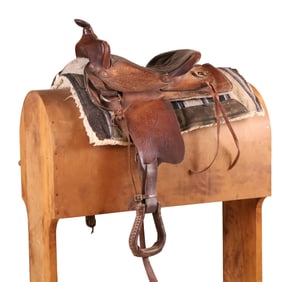 Vintage Tooled Leather Western 15" Saddle
