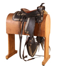 Vintage Ted Flowers Attributed Silver-Mounted Western Parade Saddle