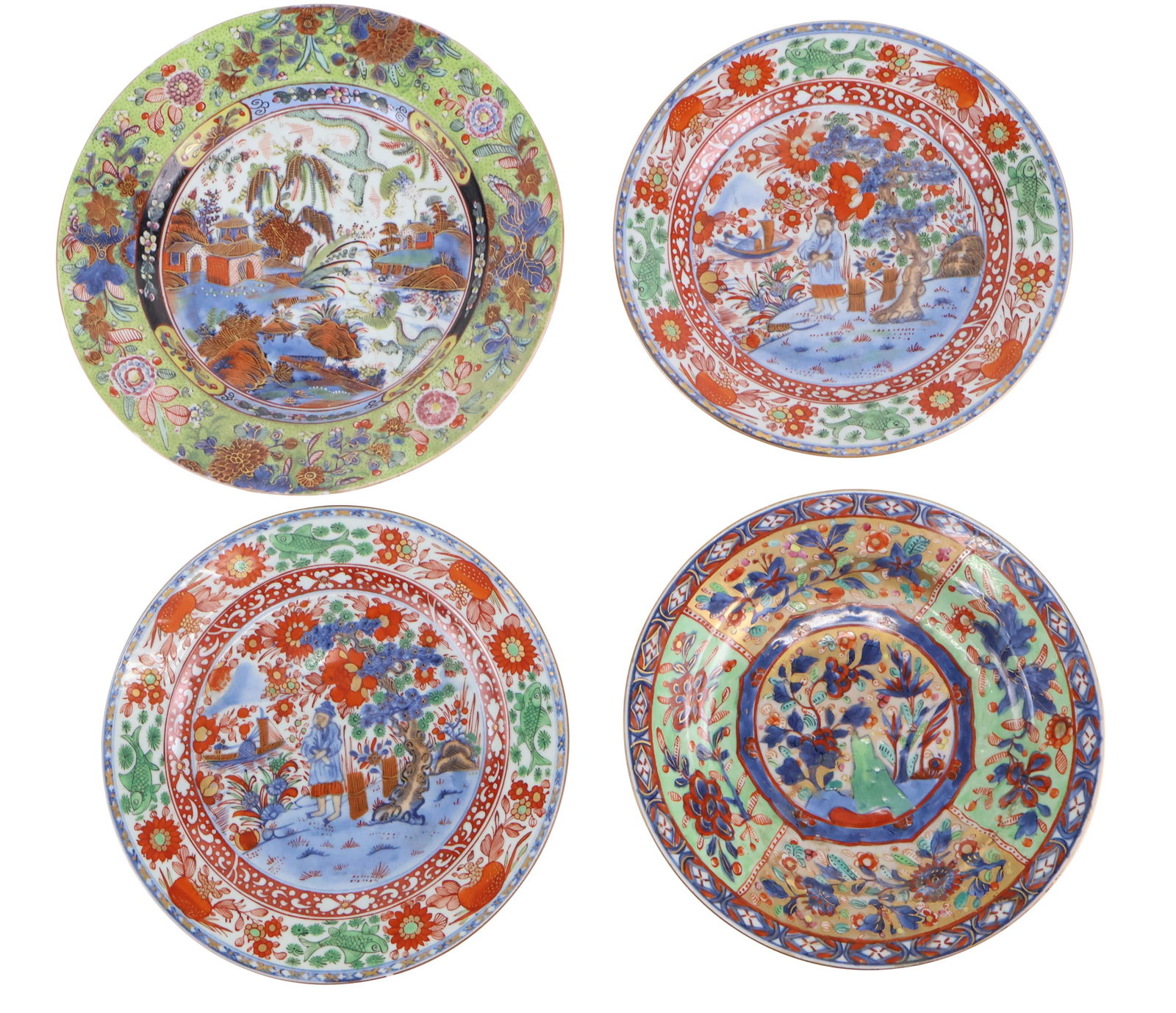 Four Chinese Export Clobbered Porcelain Plates (1 of 19)