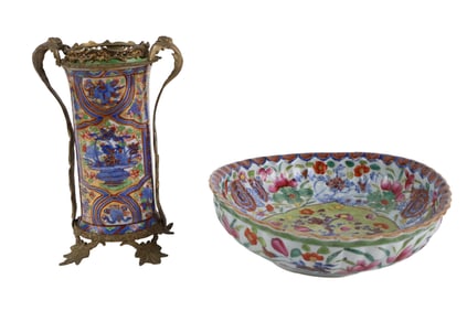 Two Chinese Export Clobbered Porcelain Table Articles