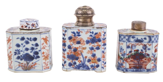 Three Chinese Imari Pattern Porcelain Tea Caddys