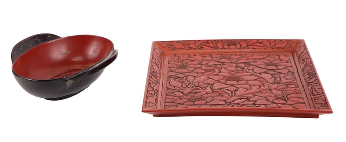 Antique Chinese Red Carved Lacquered Tray