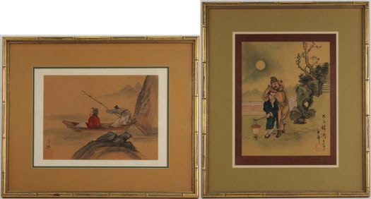 Two Japanese, Watercolors on Fabric