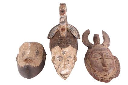 Three African Carved and Painted Wood Masks