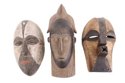 Three African Carved and Painted Wood Masks