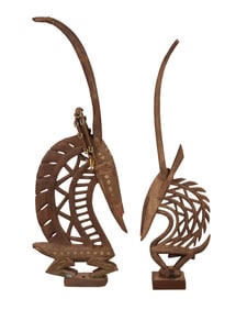 Two African Mali Bambara Chiwara Antelope Figures