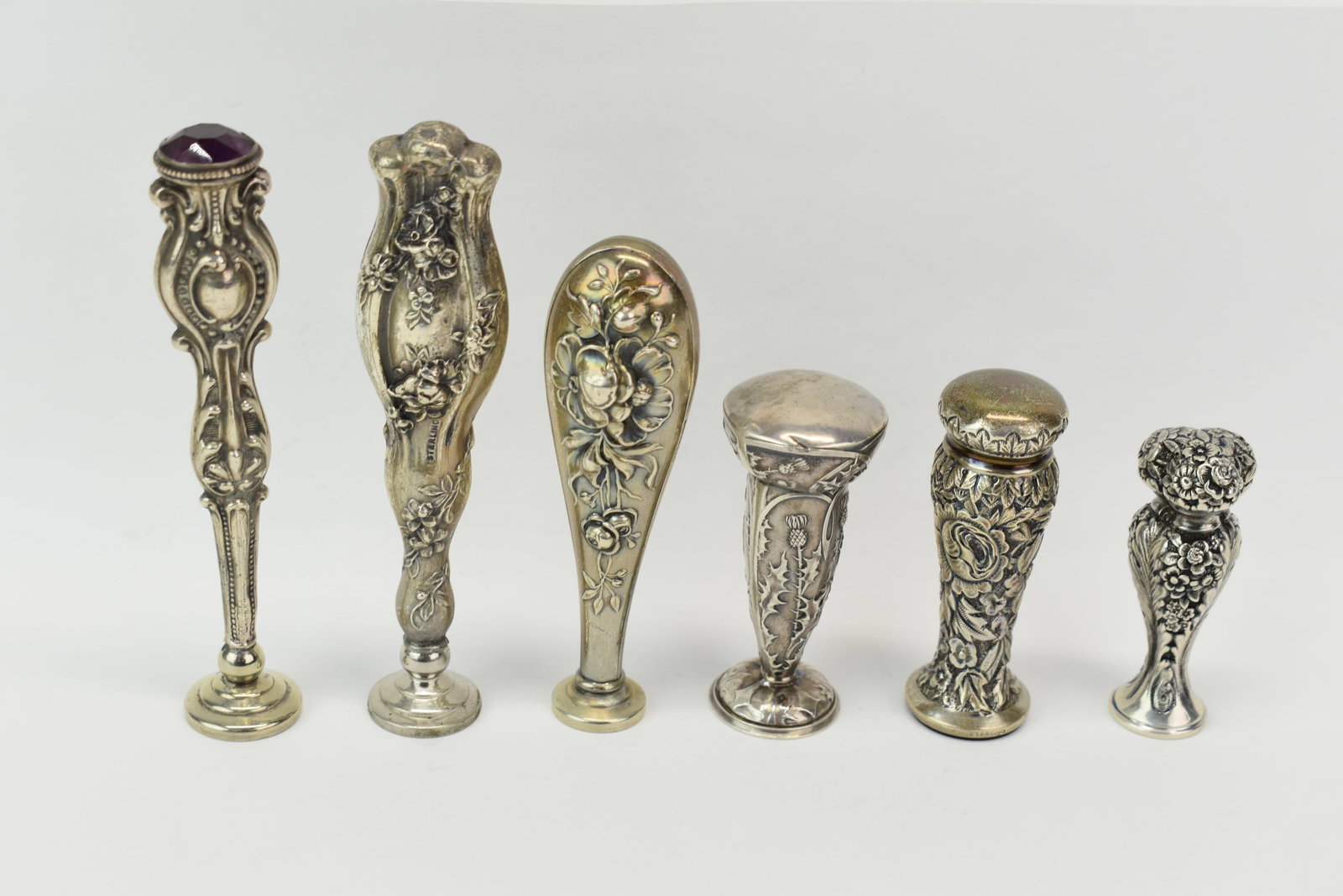 Group of Six Assorted Silver Repousse Stamps (1 of 13)