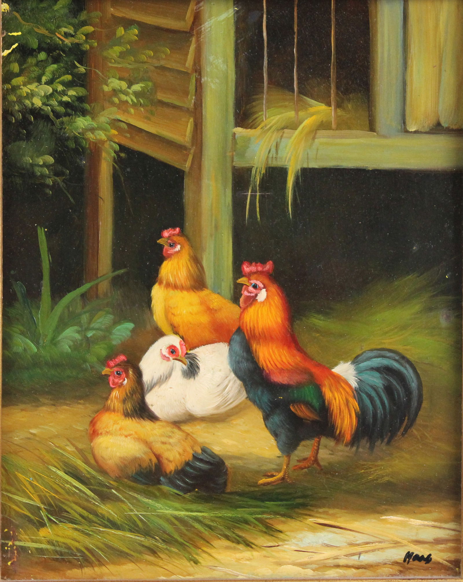 North/South American School 20th/21st C., Roosters and Hens, Oil on Board (1 of 5)