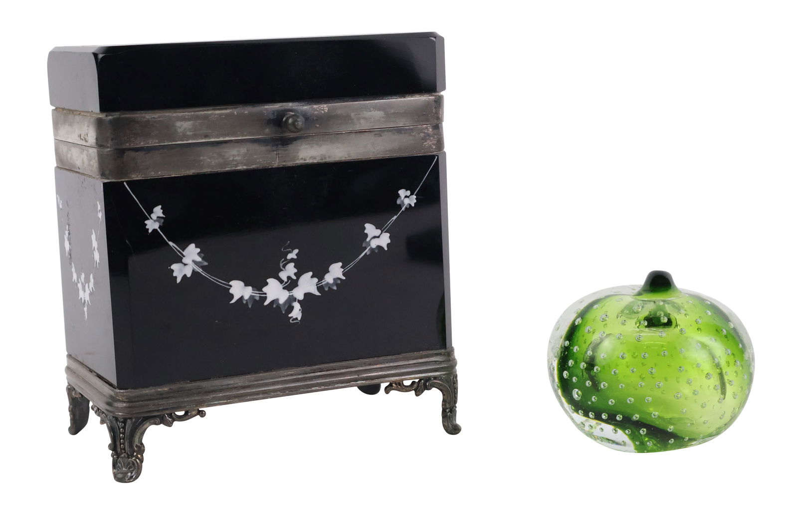 White Enamel and Black Glass Jewelry Box (1 of 13)