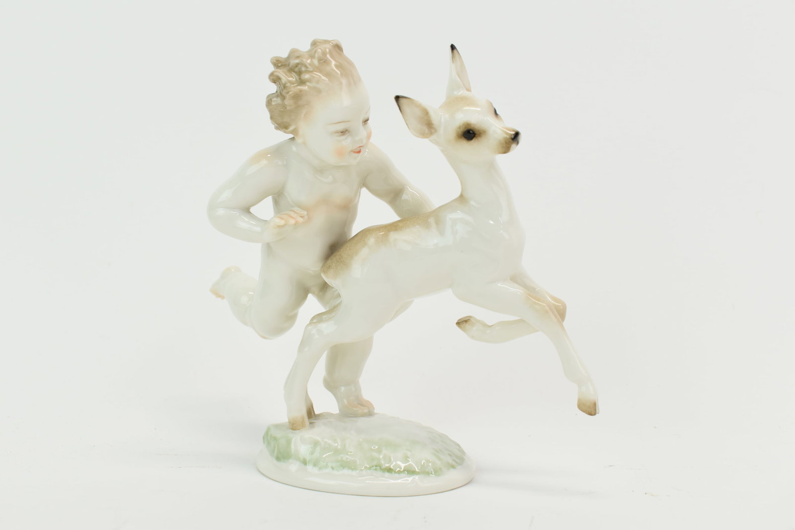 Karl Tutter for Hutschenreuther Selb Kunstabteilung Putti with Deer: Karl Tutter for Hutschenreuther Selb Kunstabteilung Putti with Deer Karl Tutter for Hutschenreuther Selb Kunstabteilung Putti with Deer, marked "Hutschenreuther Selb with lion LHS Germany Kunstab