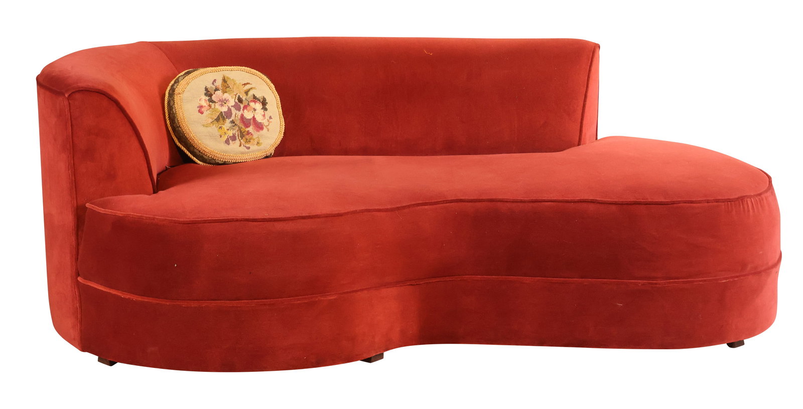 Red Velvet Chaise Lounge: Red Velvet Chaise Lounge20th C.25 x 69 x 42 in. (63.5 x 175.3 x 106.7 cm.)