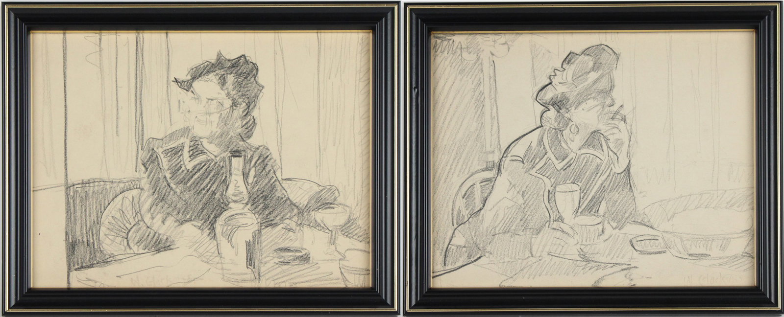 Pair of Portraits, Graphite on Paper: Pair of PortraitsGraphite on PaperDepicting women at a cafe, Bears signature l.r. "William Glackens"Sight: 8 1/4 x 10 1/2 in. (21 x 26.7 cm.), Frame: 10 x 12 1/2 x 1 in. (25.4 x 31.8 x 2.5 cm.)