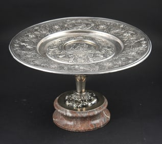 English Sterling Silver Repousse Tazza on Marble