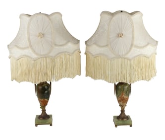 Pair of Gilt-Metal Mounted Green Onyx Table Lamps