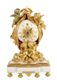 Thiebaut Freres Ormolu-Mounted White Marble Clock
