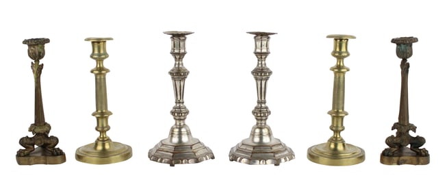Three Pairs of French Brass Candlesticks