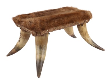 Horn and Fur-Covered Footstool