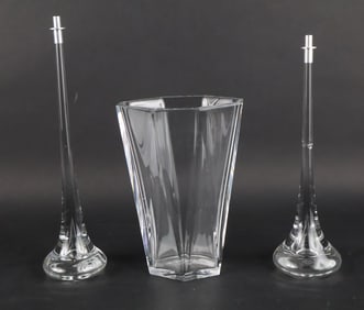 Two Baccarat Crystal Teardrop Shaped Candlesticks