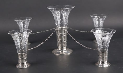 Sterling Silver and Etched Crystal Epergne