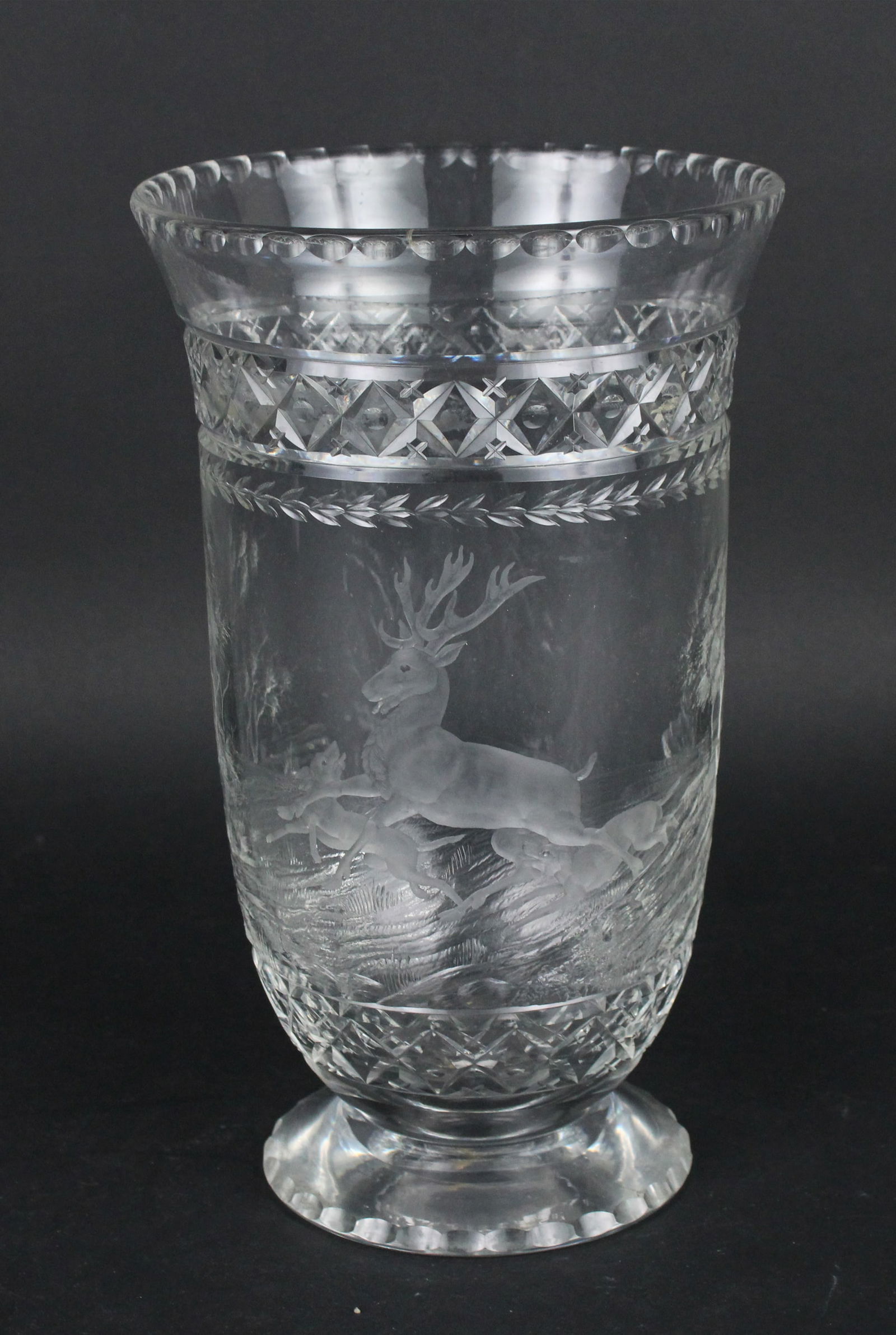 Engraved Deer Hunt Colorless Glass Vase (1 of 5)