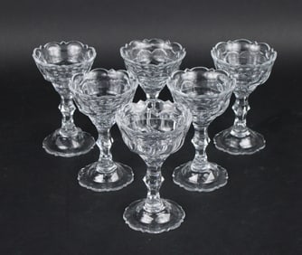 Six Faceted Lead Glass Sherbet Goblets.