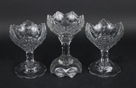Three Faceted Lead Glass Compotes