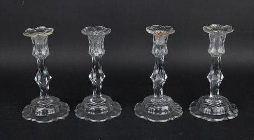 Four George III Faceted Glass Candlesticks