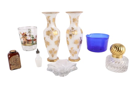 Pair of Venetian Gilt-Decorated Faceted Glass Vases