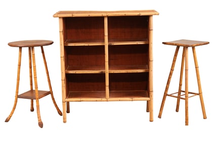 Three Bamboo and Rattan Display Furniture Pieces
