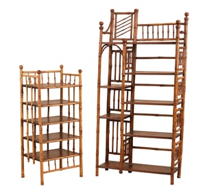 Two Aesthetic Movement Bamboo and Pine Etageres